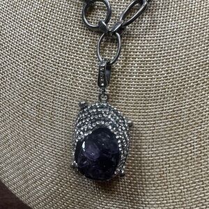 JC Stainless Steel Purple Druzy Removable Pendant Necklace with Clear Stones